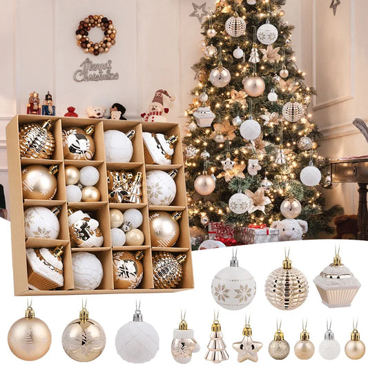 42-Piece Champagne Christmas Ornament Set – 6cm Shatterproof Baubles