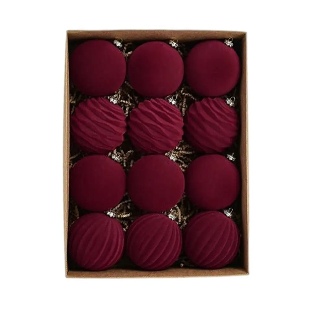 Velvet Flocked Christmas Ornaments – 12-Piece Elegant Tree Ball Set