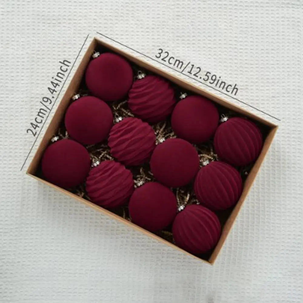 Velvet Flocked Christmas Ornaments – 12-Piece Elegant Tree Ball Set