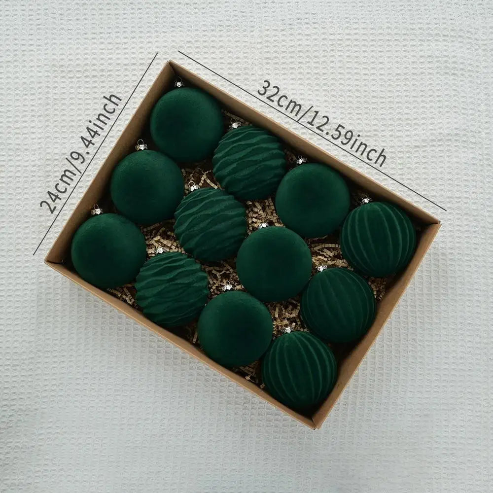 Velvet Flocked Christmas Ornaments – 12-Piece Elegant Tree Ball Set