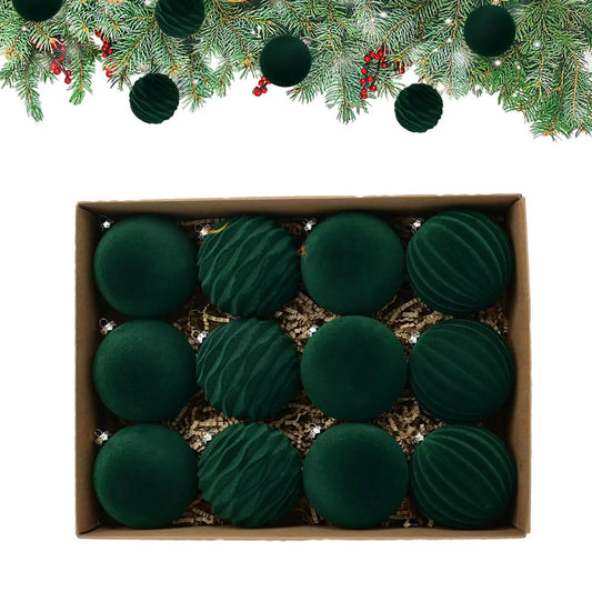Velvet Flocked Christmas Ornaments – 12-Piece Elegant Tree Ball Set