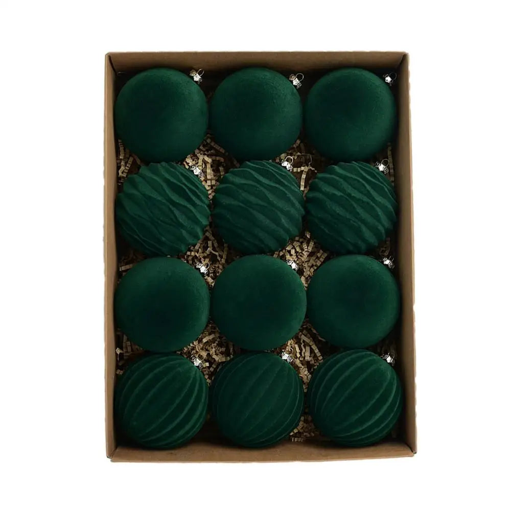 Velvet Flocked Christmas Ornaments – 12-Piece Elegant Tree Ball Set